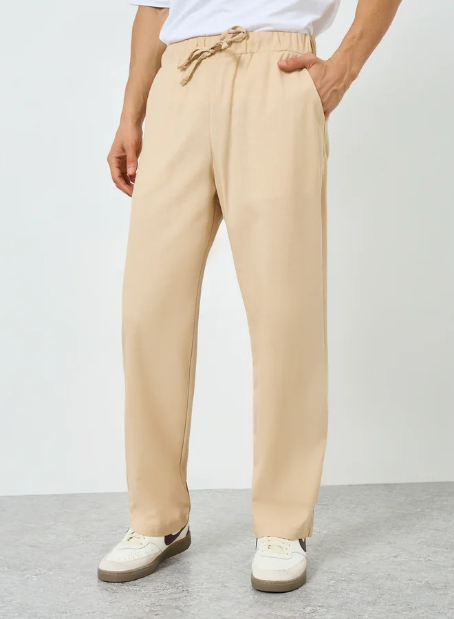 Take Two  Men Beige Relaxed Fit Drawstring Trousers for Men | Best Price UAE